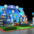 Soccer Themed Display Stand with Athlete Figure Products and Green Grass Background