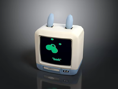 Retro Radio Device With Two Blue Antennas Green Cartoon Screen Talk Text White Blue Design 3d model