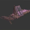 Broken Wooden Scaffold Structure With Scattered Planks And Frame Parts 3d model