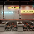Modern Beef Restaurant Interior With Fresh Beef Tables Chairs And Open Layout 3d model