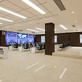 Modern Control Room Interior Design With Large Screens World Map Display And Workstations 3d model