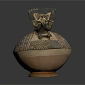 Ancient Clay Jar With Carved Human Figure And Geometric Patterns 3d model