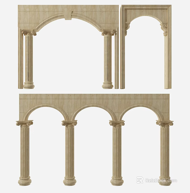Classical Wooden Door Arches With Decorative Columns And Architectural Details 3d model 
