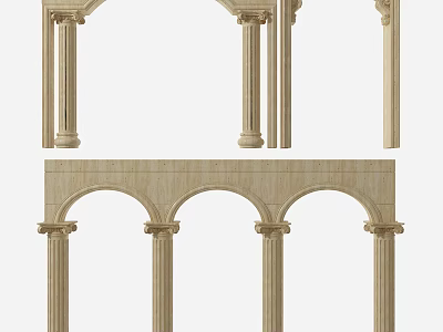 Classical Wooden Door Arches With Decorative Columns And Architectural Details 3d model