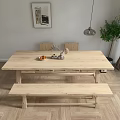Wooden Dining Table Set with Chairs Bench Simple Style Interior Pendant Light and Plant