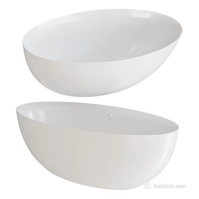 Two White Oval Shaped Bathtubs For Modern Bathroom Interior Design 3d model