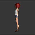Game And Movie Character With Red Hair White Tank Top Denim Shorts Brown Boots