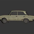 Vintage Beige Car With Worn Exterior Scratches Stains And Old Tires