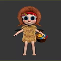 Cute Cartoon Character With Red Fluffy Hair And Flower Accessory Holding Basket Of Colorful Balls
