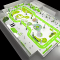 HE REALTY Exhibition Booth Design With Green White Curved Structure And Interior