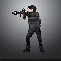 Tactical SWAT Officer Engaging Hostile Creatures With Gunfire And Bullet Shells 3d model