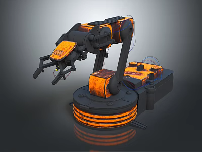 Smart Industrial Robotic Arm Machine With Orange Black Design And Circular Base 3d model