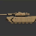 3D Rendered Tan Colored Military Tank With Cannon Turret Armor Details And Dark Background Reflection