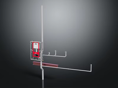Industrial Pipe Structure with Red Control Panel Hooks and Platform 3d model