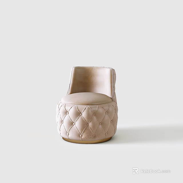 Elegant Beige Single Sofa With Quilted Leather Design And Modern Round Base 3d model 