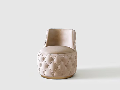 Elegant Beige Single Sofa With Quilted Leather Design And Modern Round Base 3d model