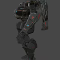 Futuristic Black Biomechanical Robot With Blue Luminous Parts And Heavy Armor