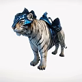 White Tiger Shaped Reptile With Blue Armor And Saddle Details