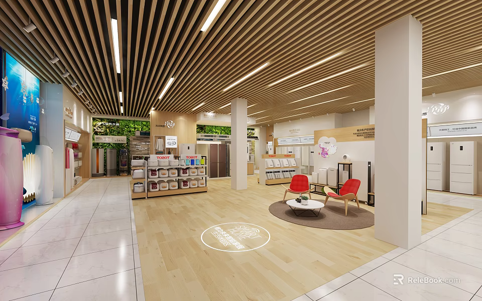 Modern Kitchen Showroom With Open Interior Design And Island Counter Features 3d model 