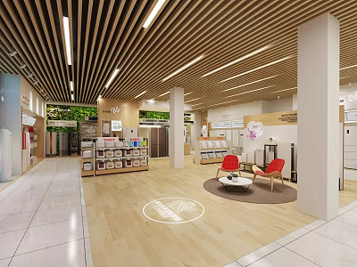 Modern Kitchen Showroom With Open Interior Design And Island Counter Features 3d model