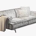Beige Two Seater Fabric Sofa Modern Design With White Cushion Throw Blanket And Black Legs