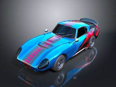 Vintage Blue Sports Car With Red Black Stripes And Sleek Design 3d model