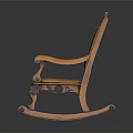 Vintage Wooden Rocking Chair With Carved Accents And Leather Upholstered Seat