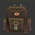 Practical Brown Backpack With Orange 26 Logo Front Pocket And Side Pockets