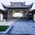 Ancient Chinese Architecture Showcasing Traditional Roof Ornate Eaves And Stone Courtyard