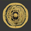 Golden Decorative Armillary Sphere With Brown Marble Base And Ornate Details
