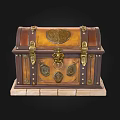Vintage Decorative Storage Chest With Wooden Leather Surface Metal Accents And Stone Base