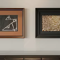 Abstract Paintings on Wall with Geometric Design and Botanical Pattern in Frames 3d model