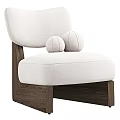 Comfortable Leisure Chair With Beige Fabric Cushion Wooden Legs And Two Round Pillows