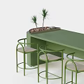 Green Bar Counter Featuring Green Bar Stools With Light Colored Seats And Plants Stones Decor