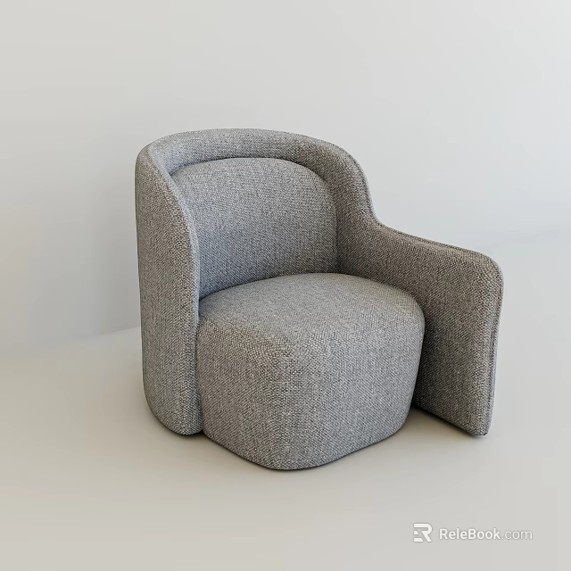 Gray Fabric Single Sofa with Round Armrests and Modern Simple Design 3d model