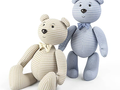 Two Adorable Plush Teddy Bears With Checkered Pattern And Bow Tie Design 3d model