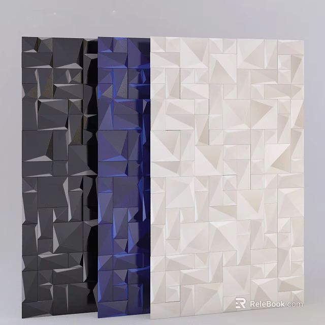 3D Geometric Decorative Wall Panels in Black Blue and White Modern Design 3d model 