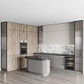 Elegant Modern Kitchen Interior With Marble Backsplash Central Island And Wine Storage Cabinets 3d model