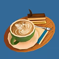 Stylish Commercial Coffee Service Equipment with Green Latte Cup Layered Cake Wooden Tray and Spoon