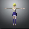 Anime Character With Blonde Hair White Top Blue Skirt Purple Socks Pink Shoes Arms Outstretched