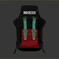 Airplane Seat Design Featuring Sparco Black Frame Red Cushion And Green Seatbelts