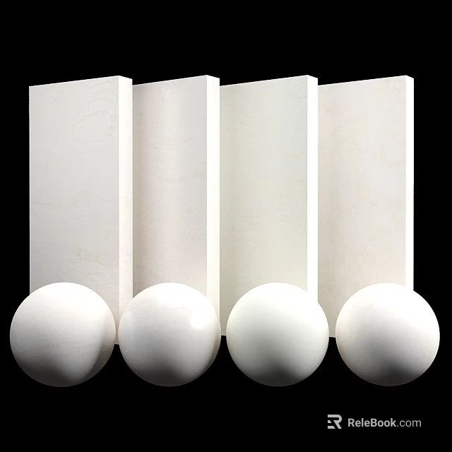 White Building Components With Rectangular Blocks And Spherical Balls On Black Background 3d model