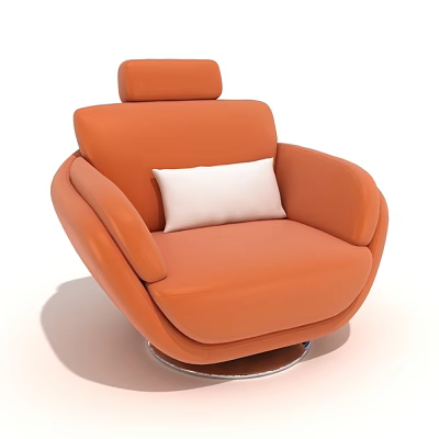 Modern Orange Single Sofa With White Cushion And Swivel Metal Base 3d model