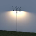Metal Outdoor Light with Double Lamp Heads Illuminating Green Grass in Open Area