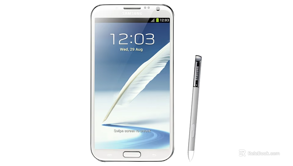 Samsung Smartphone With Stylus Pen And Feather Graphic Screen 3d model 