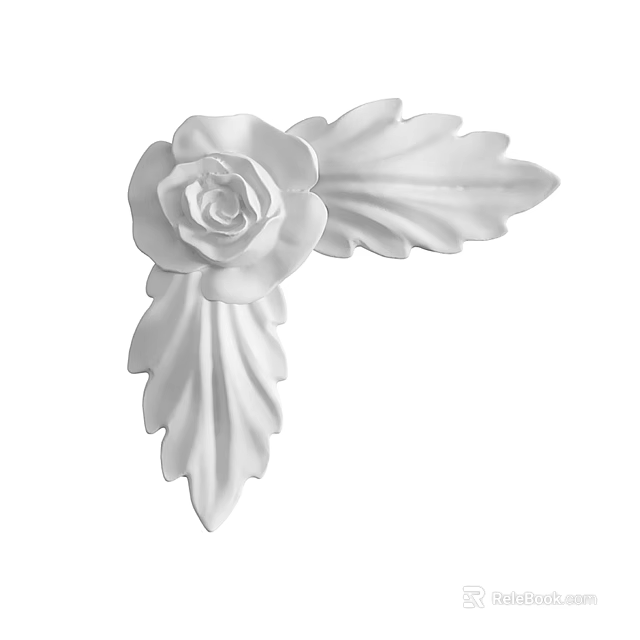 White Decorative Carving with Rose Flower and Leaf Design for Home Decoration Ornament 3d model 