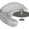 Modern Woven Landscape Seating With Small Round Table And Potted Plants 3d model