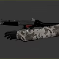 Tactical Gun With Camouflage Gloves On Dark Reflective Surface 3d model