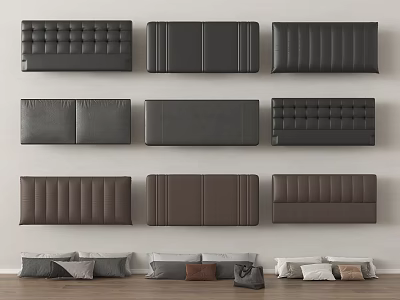 Stylish Bed Headboards In Black And Brown With Tufted Smooth Stitched Designs And Decorative Pillows 3d model