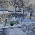 Scenic Winter Landscape With Snow Covered Trees Wooden Fence And Snowy Ground